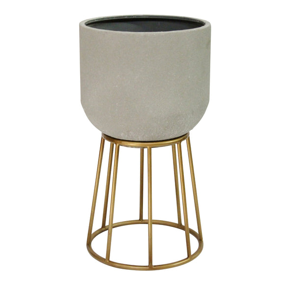 Faux Cement and Gold Metal Decorative Plant Stand